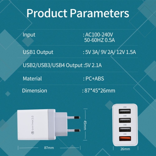 USB-Netzteil mit Schnell-Ladefunktion, 4-Port