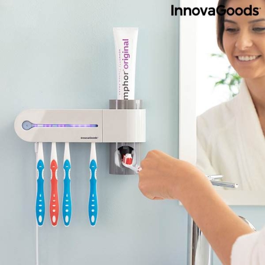 UV-Zahnbürsten-Sterilisator mit Zahnpastahalter und -spender