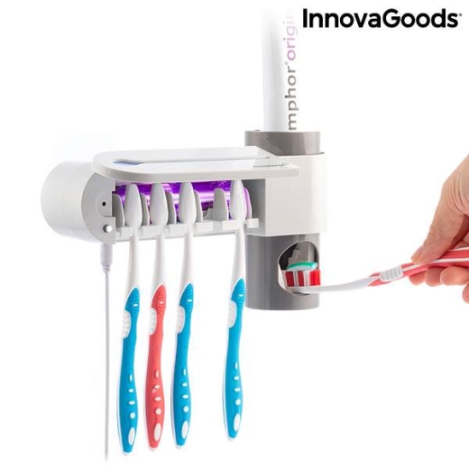 UV-Zahnbürsten-Sterilisator mit Zahnpastahalter und -spender