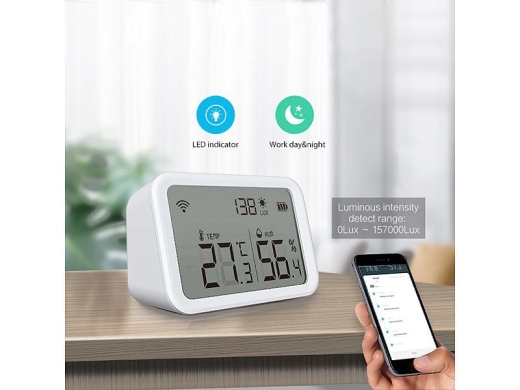 3-fach WLAN-Sensor für Temperatur, Luftfeuchtigkeit und Helligkeit, inklusive APP
