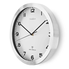 Funk-Wanduhr in schlichtem Design, Ø 30 cm, silber/weiss